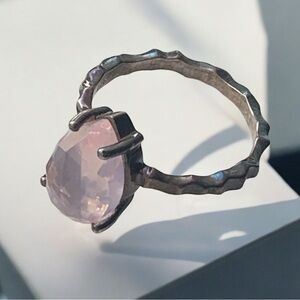 MOON MAGIC Pear Shape Rose Quartz Sterling Silver Self Love Woman’s Ring W/Box